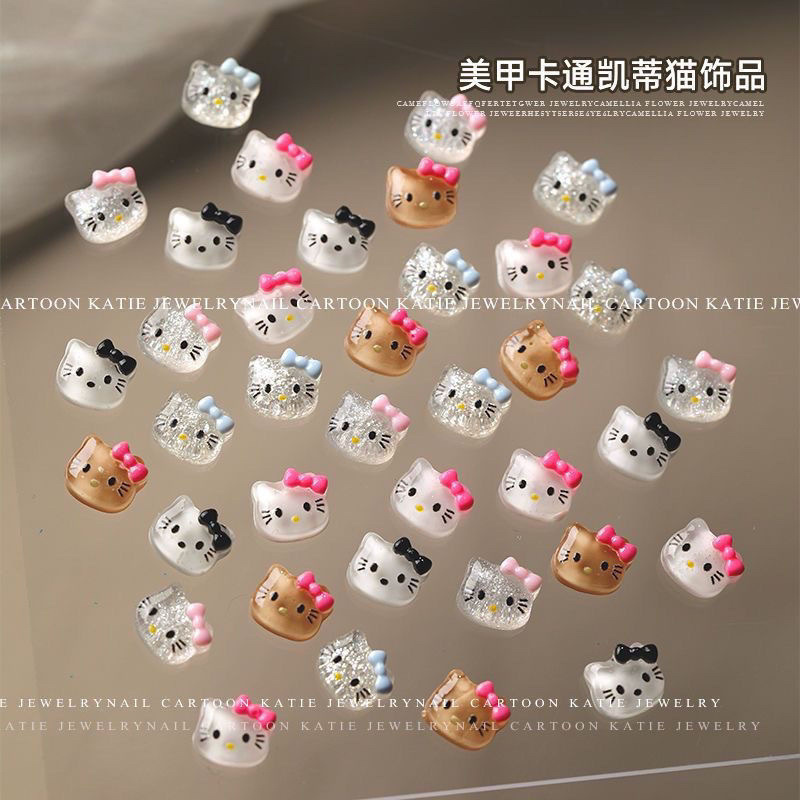 New Kitty Nail Art Accessories Cute Ice-Through Cartoon Cat Mini Katie Stereo Popular Nails