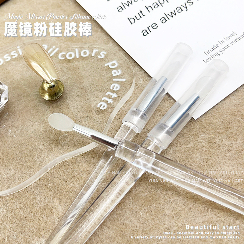 Manicure Silicone Magic Mirror Powder Rubbing Stick Aurora Smear with Cover Convenient Reusable Round Head Makeup Soft Stick Tool Manicure Silicone Magic Mirror Powder Rubbing Stick Aurora Smear with Cover Convenient Reusable Round Head Makeup Soft Stick Tool