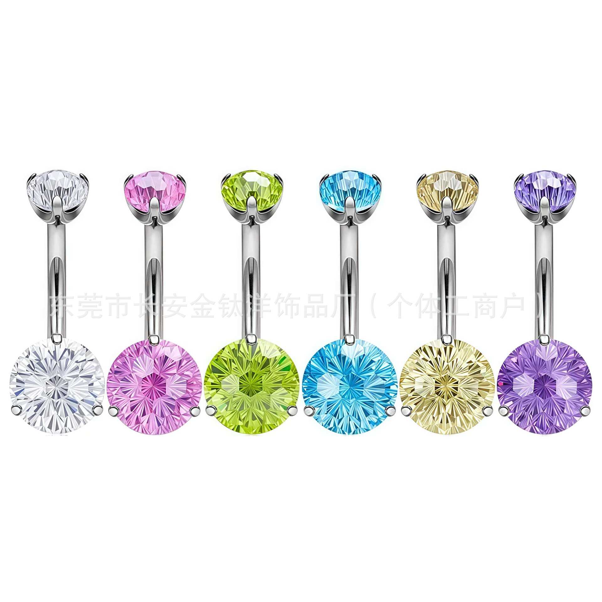 F136 Titanium Internal Thread Fireworks Zircon Double-Ended Curved Rod Navel Ring - G23 Titanium Alloy Belly Piercing Jewelry detail image 8