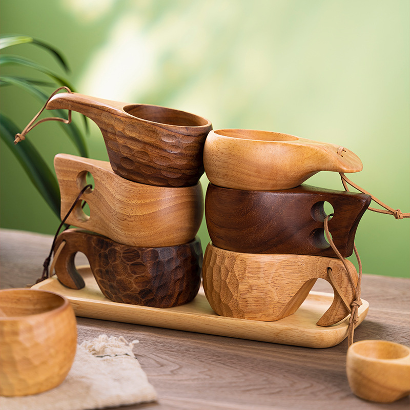 廠家批發整木一體木杯子實木露營戶外水杯通用牛奶杯創意北歐早餐