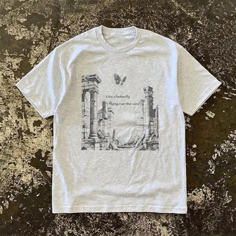Aiteeins "Butterflies Fly over the Ruins" Slogan Sorona Digital Print Short-Sleeved T-Shirt Three-Year Anniversary Limited Edition Aiteeins "Butterflies Fly over the Ruins" Slogan Sorona Digital Print Short-Sleeved T-Shirt Three-Year Anniversary Limited Edition