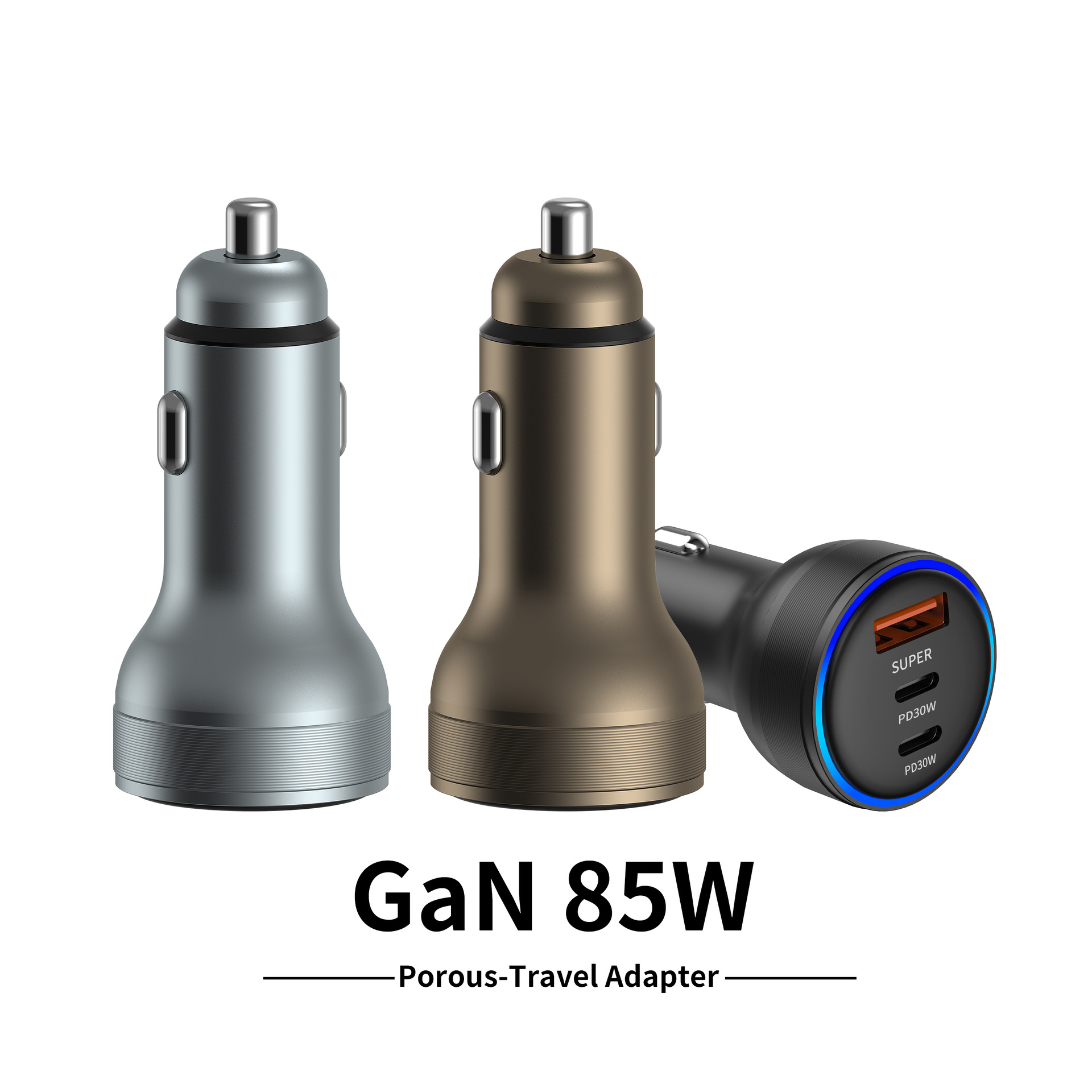 85W Aluminum Alloy Car Charger USB+Dual PD Multi-port Smart Cigarette Lighter One-to-Three Mobile Phone Fast Charging Car Charger