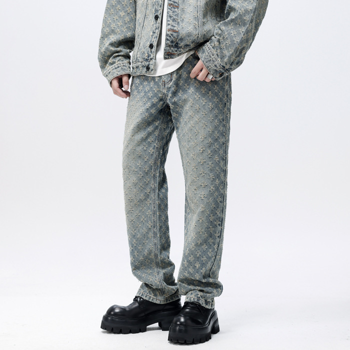 Mingge | Pantalones florales de American Retro High Street traje de marca de moda recta suelta para hombre