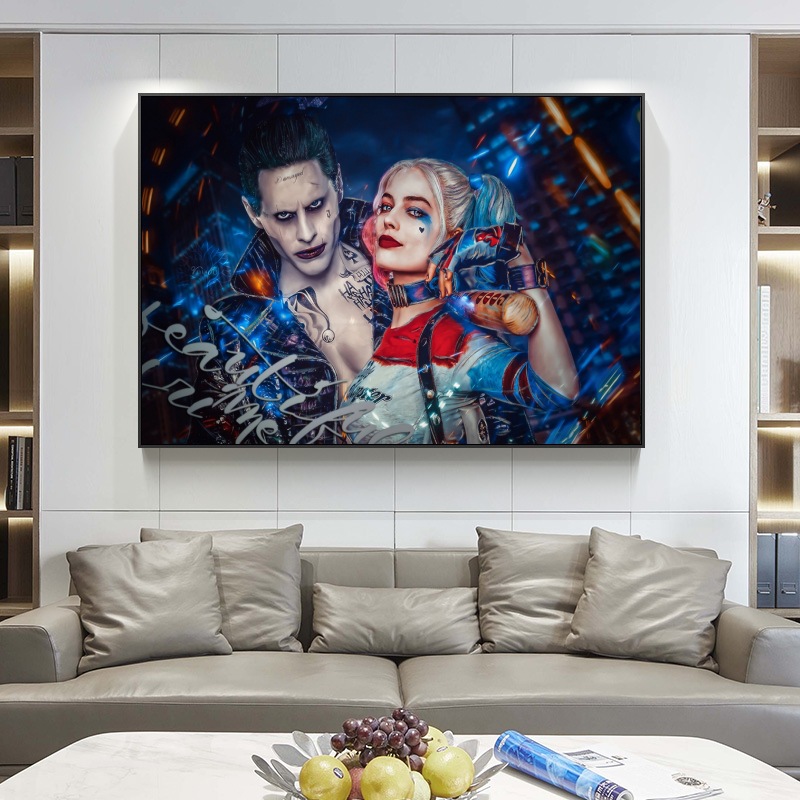 Famous movie Joker and Harley Quinn canvas painting mural poster wall art bedroom living room modern decorative painting 4