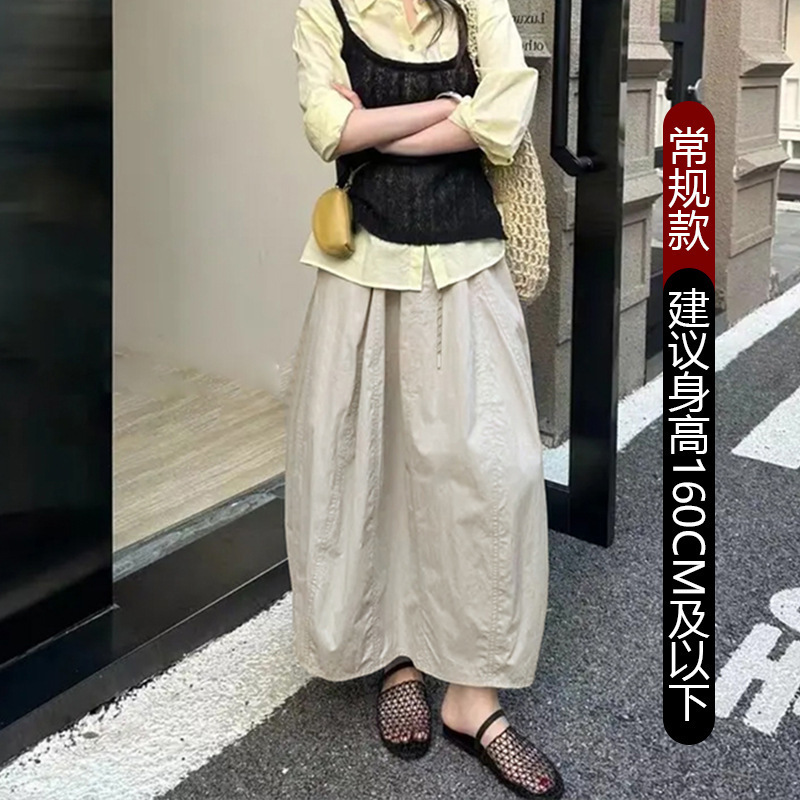 速乾性マウンテンスタイルワークウェアスカート、女性用、初秋新作、ハイウエストふわふわパンプキンスカート、巾着Aライン痩身ミドル丈スカート|undefined