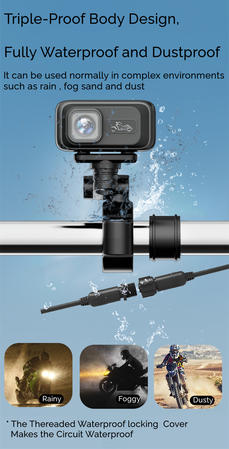 Cross-Border New Cycling Recorder Hd 2K Motorcycle Electric Bicycle Recorder Wifi Mobile Phone Interconnection