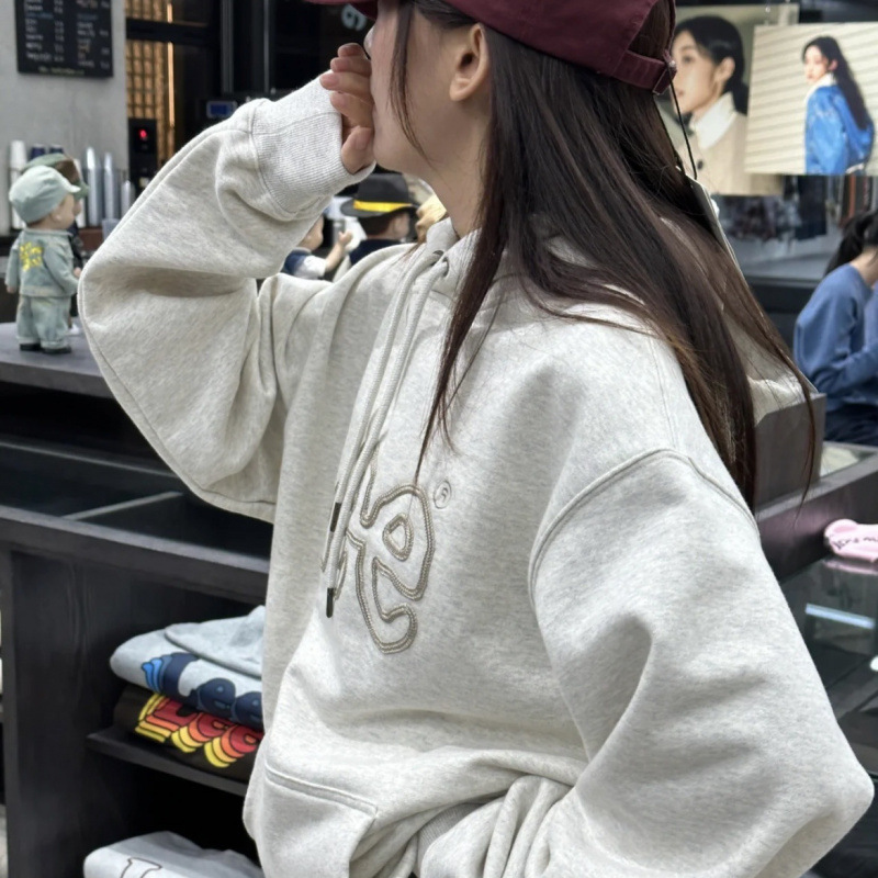 スポット韓国リー文字刺繍フード付きスウェットシャツ男性と女性のための春と秋のカジュアル多用途フード付きスウェットシャツジャケット|undefined