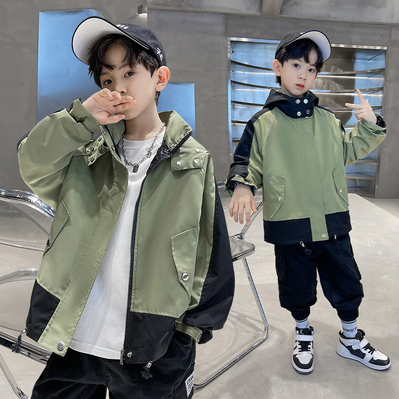 童装春装新款男童长袖风衣外套2023韩版儿童洋气连帽外套一件代发