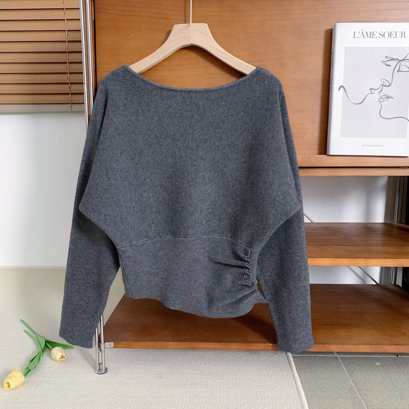 High-End One-Shoulder Knit Sweater for Women, Autumn and Winter Chic Waist-Cinching Ruched Elegant Top, Stylish Slim-Fit Slimming Sweater High-End One-Shoulder Knit Sweater for Women, Autumn and Winter Chic Waist-Cinching Ruched Elegant Top, Stylish Slim-Fit Slimming Sweater