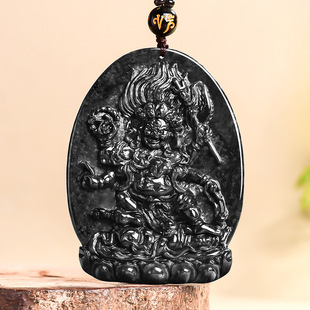 Authentic Natural Burmese A-Grade Jadeite Black Chicken Six-Armed Mahakala Guardian Deity Pendant Jadeite Jewelry for Men and Women