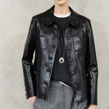 真皮皮衣HN5235早秋新款高光半植羊皮修身小香风收腰整件西装外套