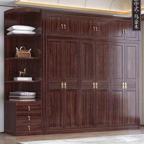 New Chinese style black gold solid wood wardrobe household storage storage large and small apartment modern simple master bedroom wardrobe