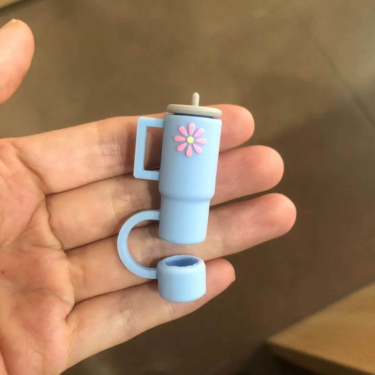 밀짚모자 물컵 블루