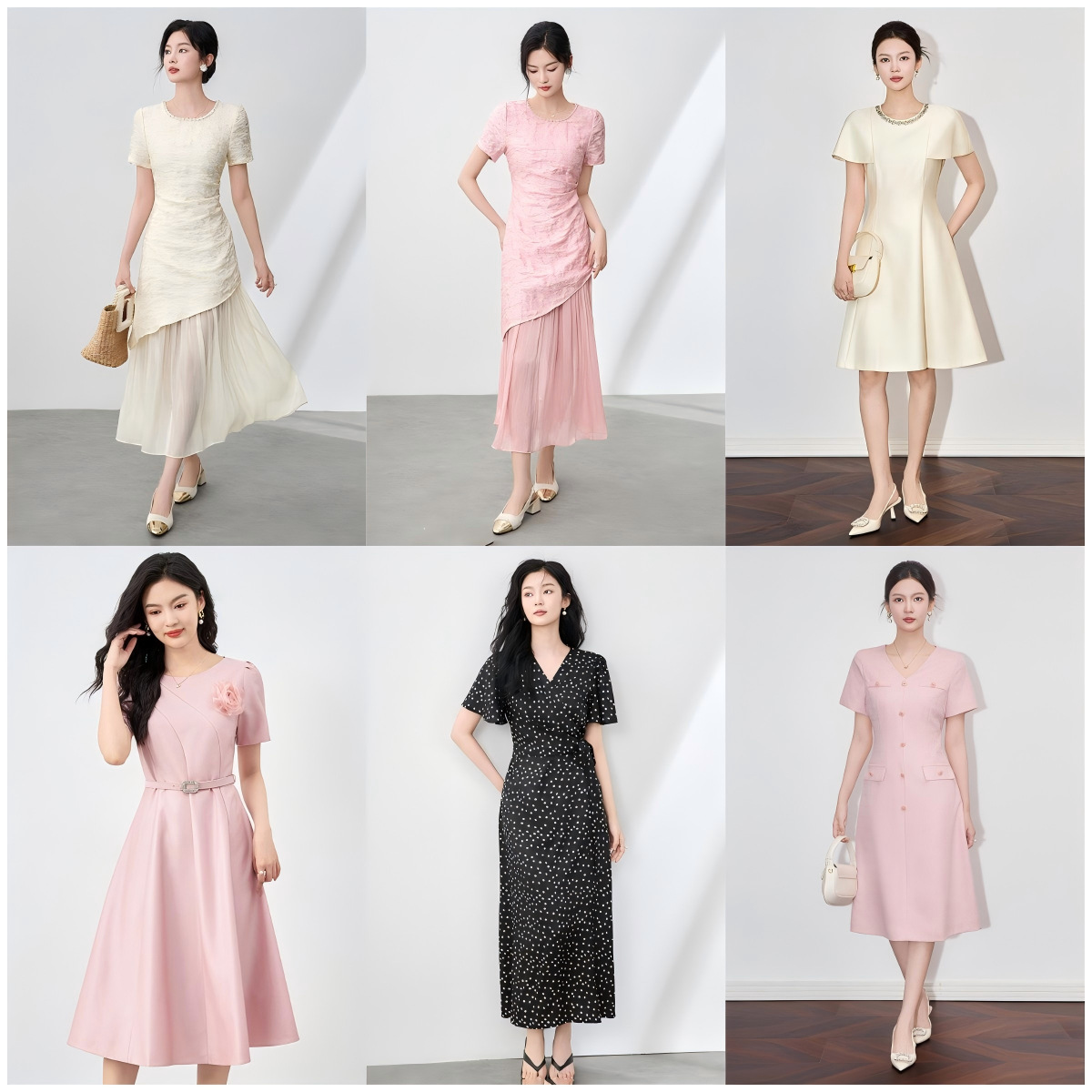 Đầm suông nữ midi tay ngắn mùa hè chất liệu da mềm — 2506103 - Da đen