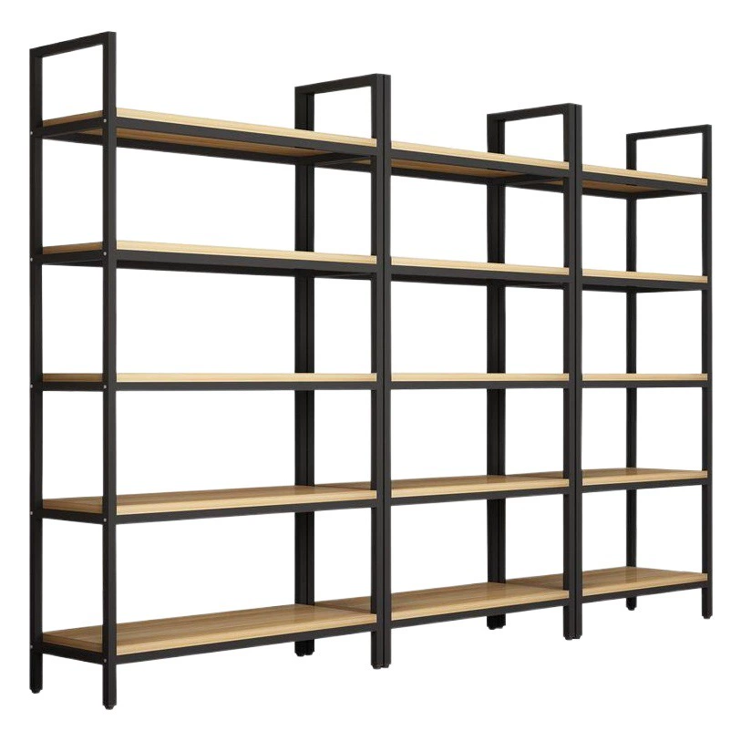 Стальная деревянная книжная полка Стеллаж для хранения Многослойный кованый шкаф-витрина для шкафчиков Стеллаж для выставки товаров Полка Пол