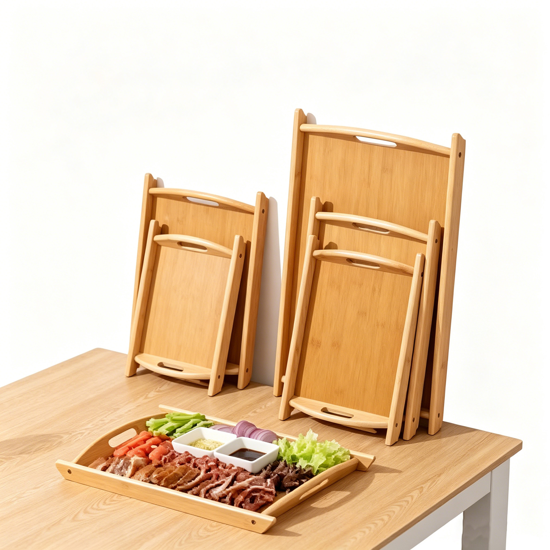 bandeja de frito de bambú portátil para barbacoa casera para refrigerios de frutas bandeja de bocadillos bandeja de té de sala de estar cuadrada