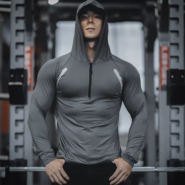 Spring and Autumn New Men's Sports and Leisure Running Exercise Fitness Stretch Quick-Drying Thin Long-Sleeved Hooded Half-Zip Sweatshirt