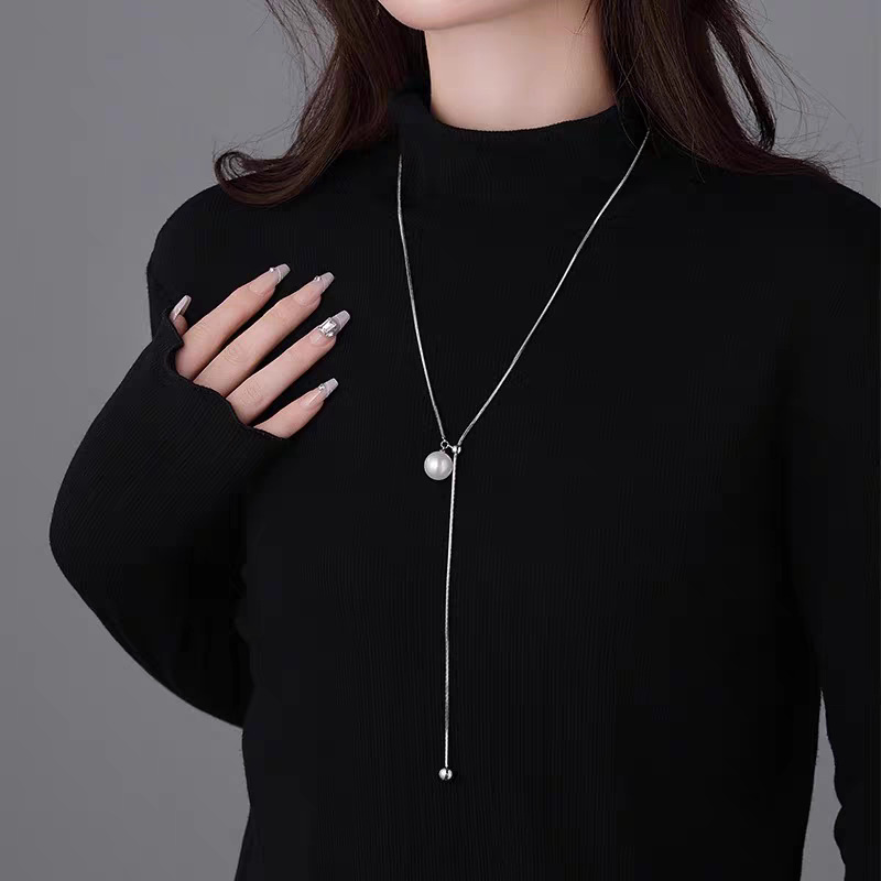 碎银小方块小众设计感珍珠项链女百搭925纯银锁骨链不掉色配饰女|undefined