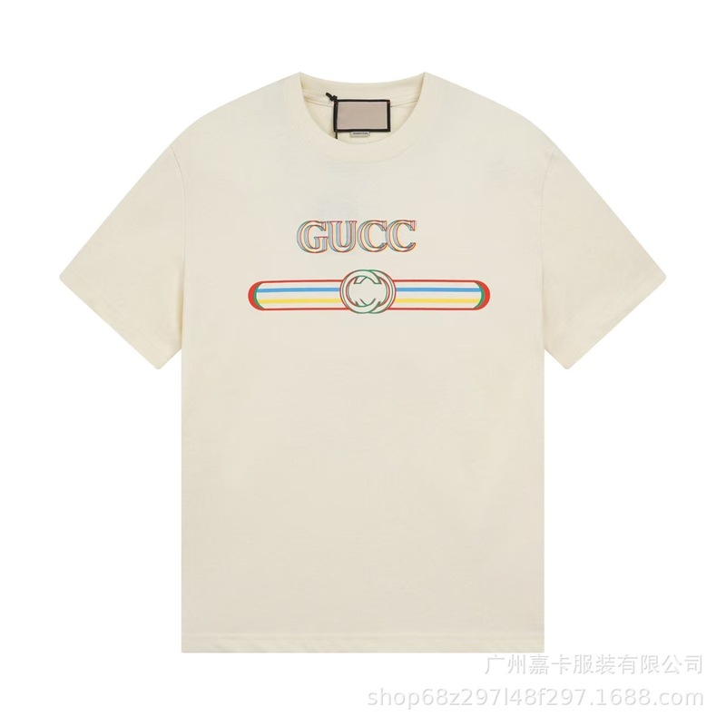 クロスボーダーハイエンドGファミリーTシャツラウンドネックフロントロゴ柄シリーズカジュアル男女同型半袖Tシャツ|undefined