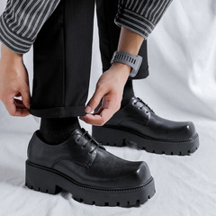 2022 Autumn/Winter New English Retro Square Head Men's Thick Sole Height Heel Collar Derby Shoe 93560-R