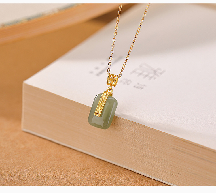Mặt dây chuyền bạc S925 đính ngọc bích Hetian tự nhiên phong cách Trung Hoa – hình đồng xu thần chú sáu ký tự — Mặt dây chuyền đơn kiểu Fu (không bao gồm dây chuyền) chi tiết 4