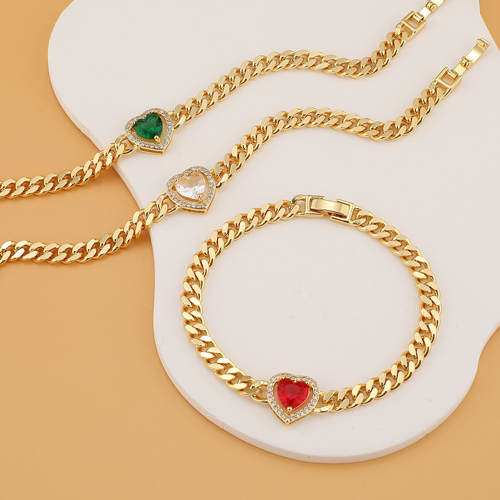 Fashion Heart Shape Copper Plating Zircon Bracelets 1 Piece