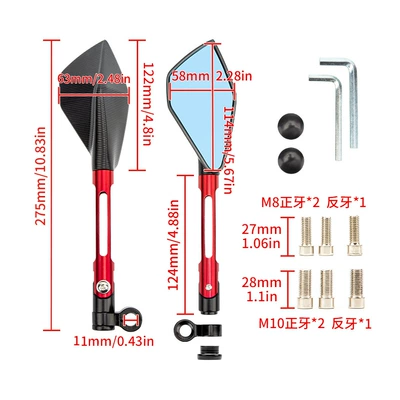CNC pentagonal mirror long rod | Motorcycle rearview mirror