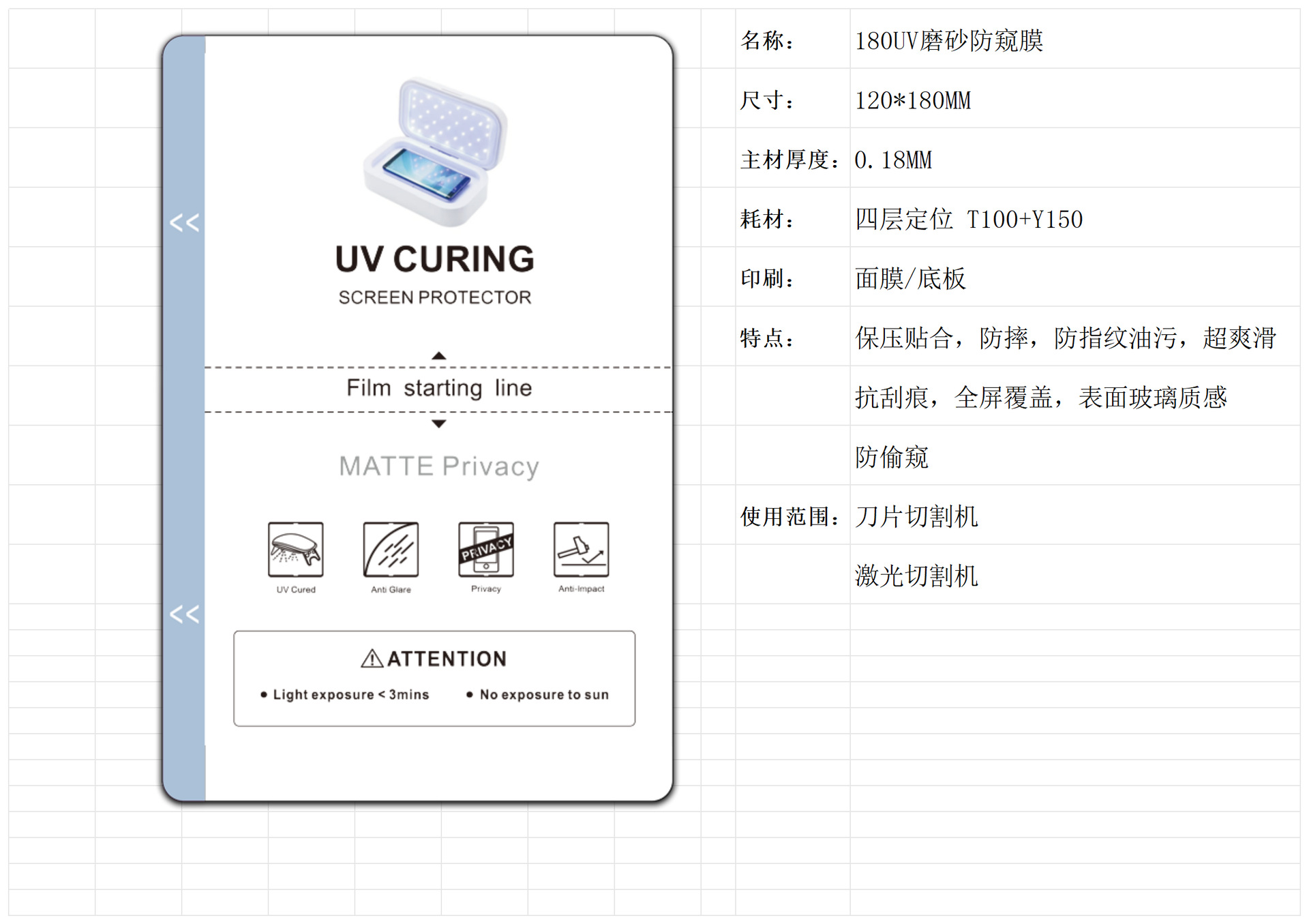 Máquina de corte Película de gel universal de 8 pulgadas y 11 pulgadas Consumibles de TPU Protección ocular mate HD Película cuadrada antivisera Película de curado UV
