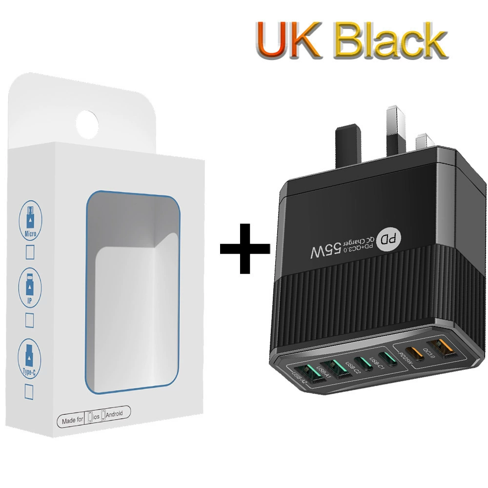 Зарядное устройство для мобильного телефона 3PD+3USB, быстрая зарядка для путешествий, зарядный блок PD55W QC3.0+PD25W