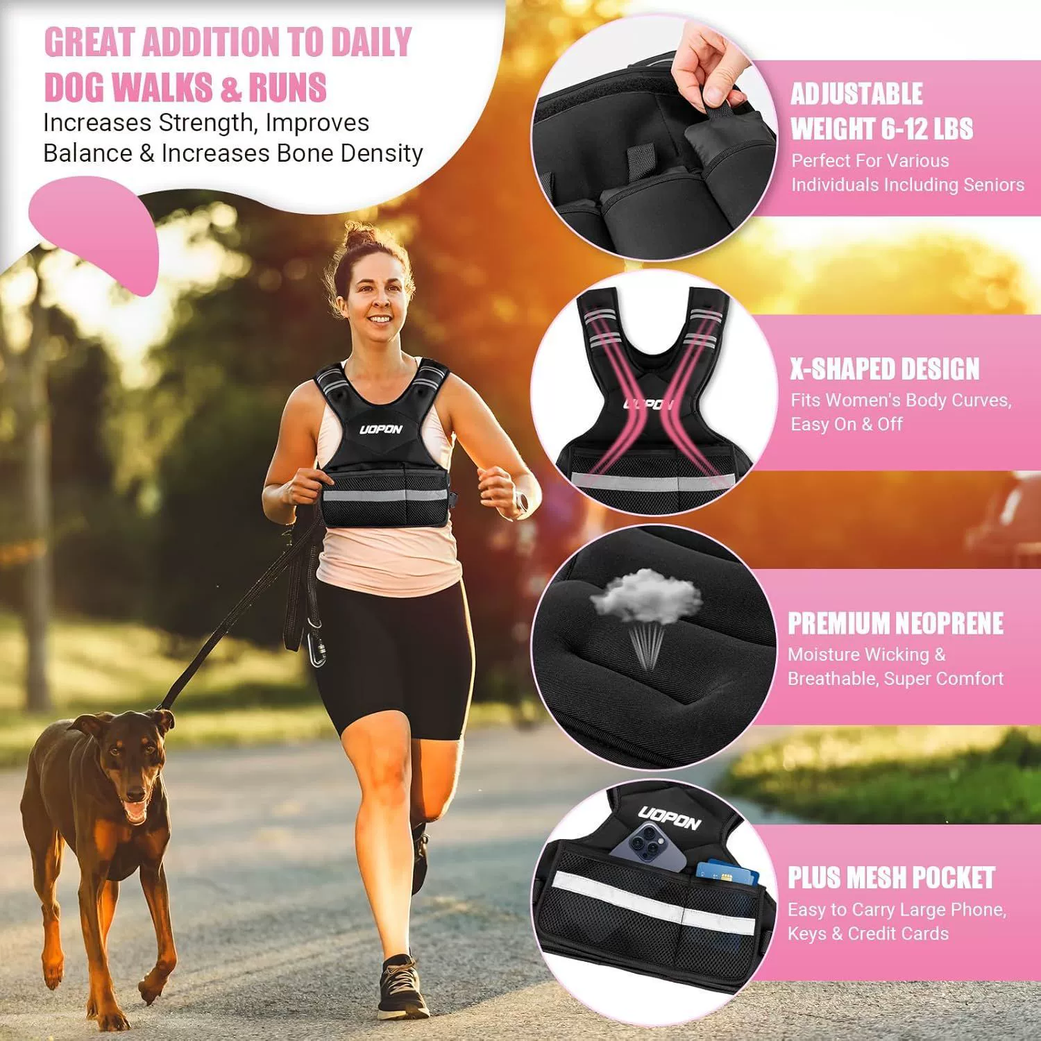 Women's adjustable weighted vest 6-12 lbs pleated vest with pocket reflective strips running exercise strength training