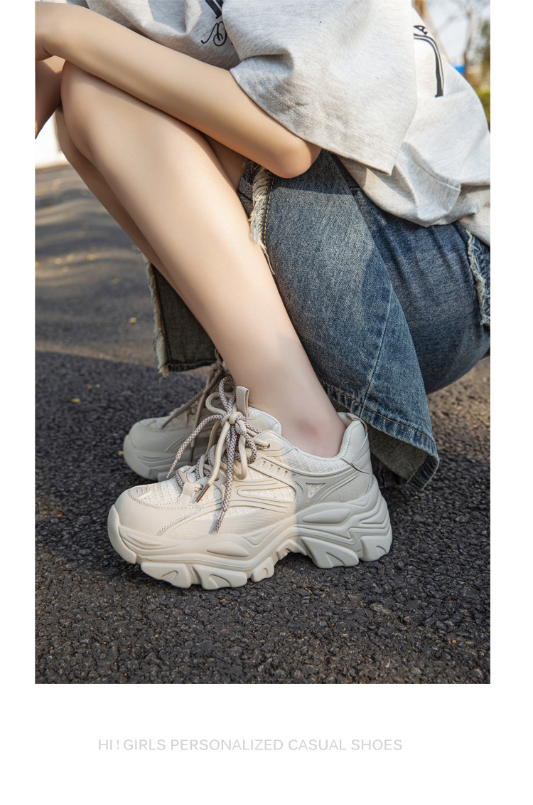 Spring Hot-Selling Dad For Women Fashionable Comfortable Thick-Soled Height-Increasing Sneakers Casual Versatile White_vogvips.com