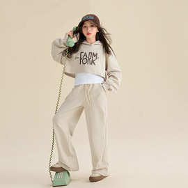 女童秋季套装网红2024新款洋气时尚中大童韩版休闲长袖卫衣三件套