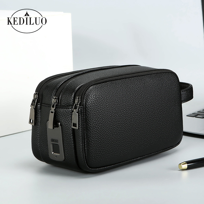 Large Capacity Men's Clutch Bag Multi Layer Korean Style Business Casual Mobile Phone Bag with Fingerprint Lock_voghion.com