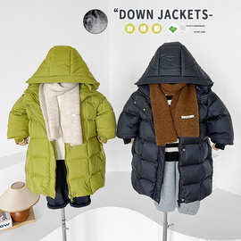 风之谷2024冬季新款童装儿童韩版高级纯色男女童连帽中长款羽绒服