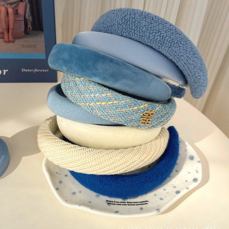 Xiaoxiang Style Internet Celebrant New Blue Headband High Cranial Top Headband Autumn and Winter All-match Outbound Wash Face Pressed Hair Headwear