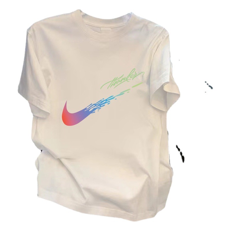 Camiseta de algodón 2023 marca de moda deportes nuevos hombres sueltos más tamaño cuello redondo impreso red rojo bottoming top