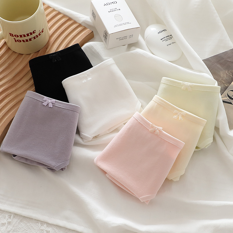 Quần lót cạp trễ cotton nguyên chất ngọt ngào thiếu nữ, quần lót cotton trơn màu, quần đùi nữ thoáng khí thoải mái