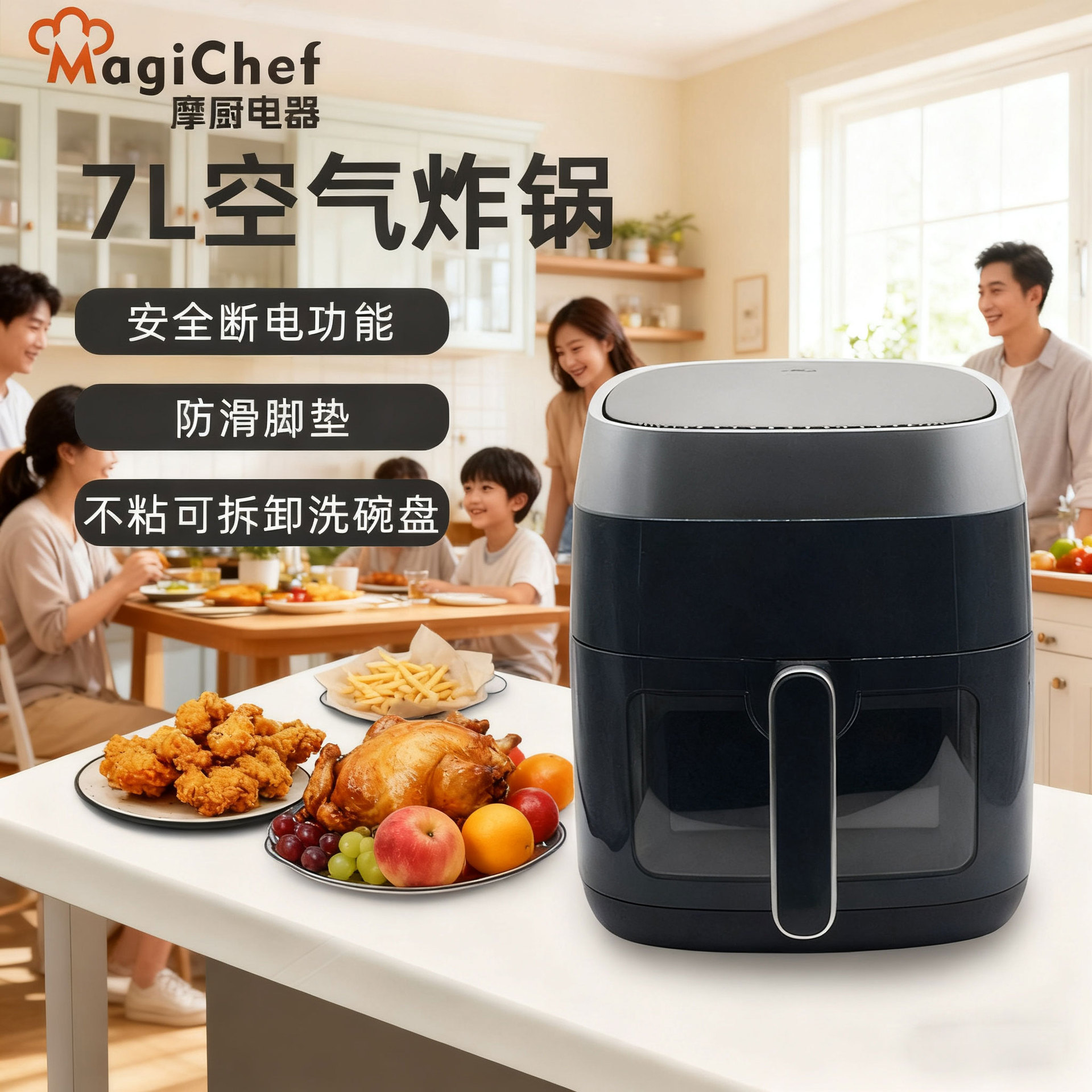 Cross-Border 2025 New Model Air Fryer for Home Use, 7L Large Capacity Visual Air Fryer, Multifunctional Oven