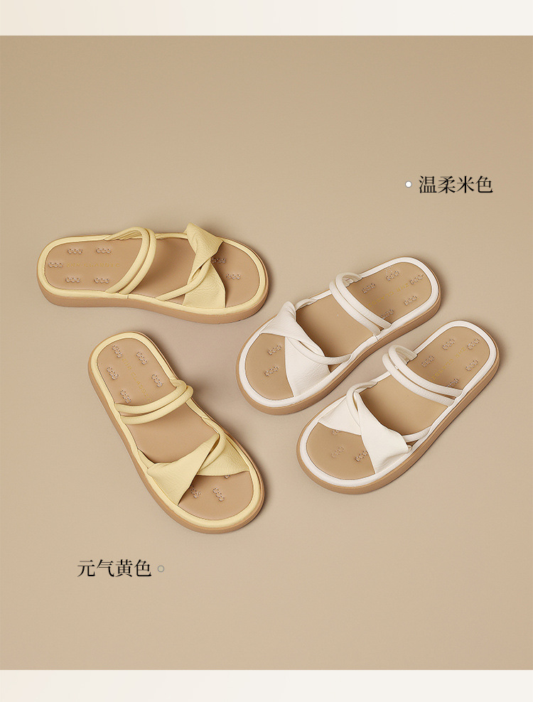 Dép sandal nữ xỏ ngón đế bệt quai ngang phong cách beach — LI51 Màu be chi tiết 8