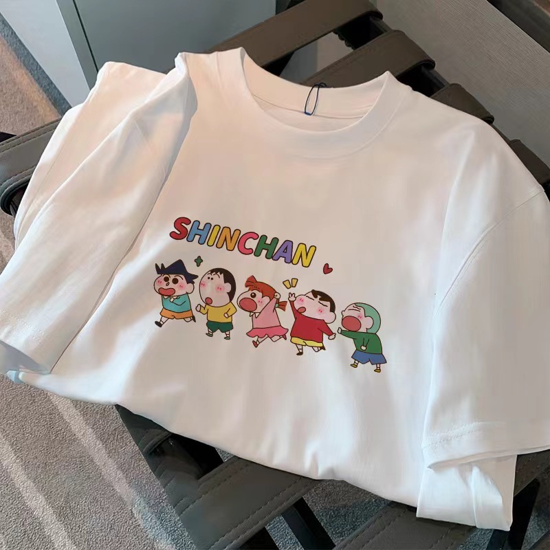 Pure Cotton Crayon Shin-Chan Print Short-Sleeve T-Shirt, Age-Reducing College Style Ins Trendy Brand Loose Round-Neck Top