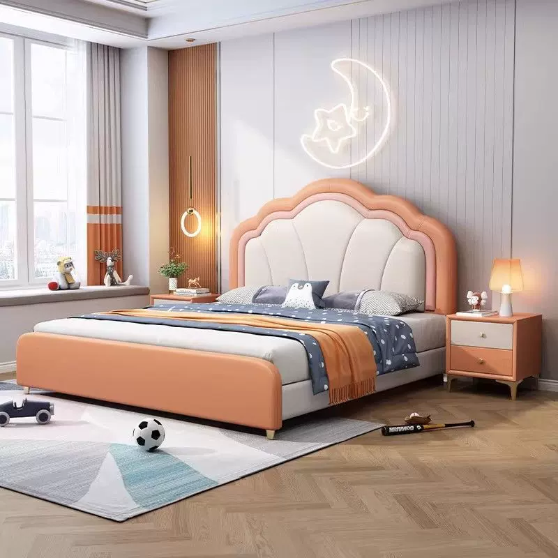 新款现代简约软包儿童床小户型主卧双人床高端大气科技布床单人床