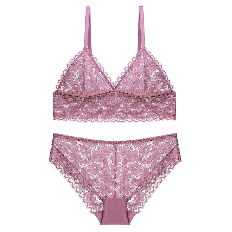 Lencería francesa sexy transfronteriza Sujetador fino puro Sujetador de copa triangular sin anillo de acero, pecho grande, ropa interior pequeña de gran tamaño