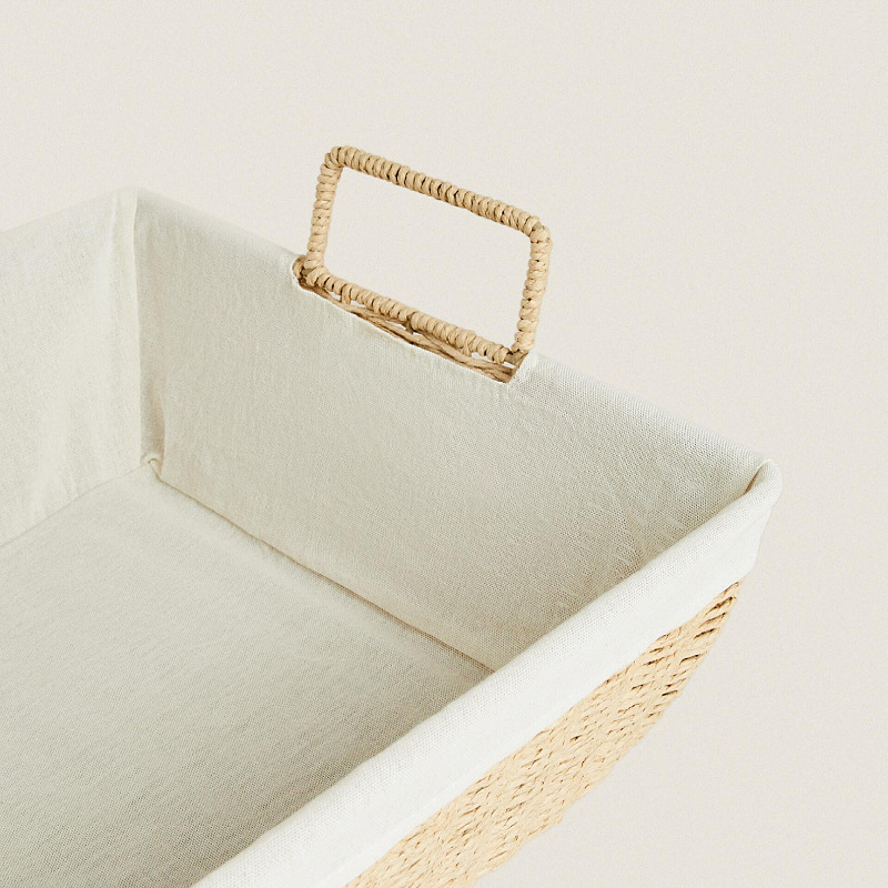 Cesta de almacenamiento de tejido de cuerda de papel cesta de toallas de baño caja de acabado de artículos diversos con mano de mano cesta de almacenamiento de cosméticos domésticos