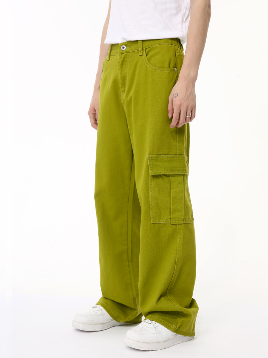 MTLCLOTHES Hombres| Color sólido simple retro americano bolsillo trasero vaqueros elásticos de cintura universal moda