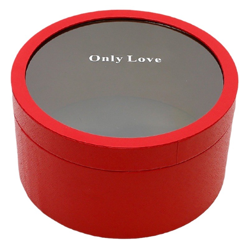 Caja de embalaje redonda portátil de alta gama para frutas y flores, juego de cuatro piezas de invierno, caja redonda transparente para frutas y flores con ventana, caja de regalo