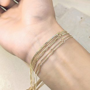 14K Gold Box Chain Simple Plain Chain Thin Chain Necklace Chain Simple Accessible Luxury High-End Clavicle Chain Water Shell Jewelry