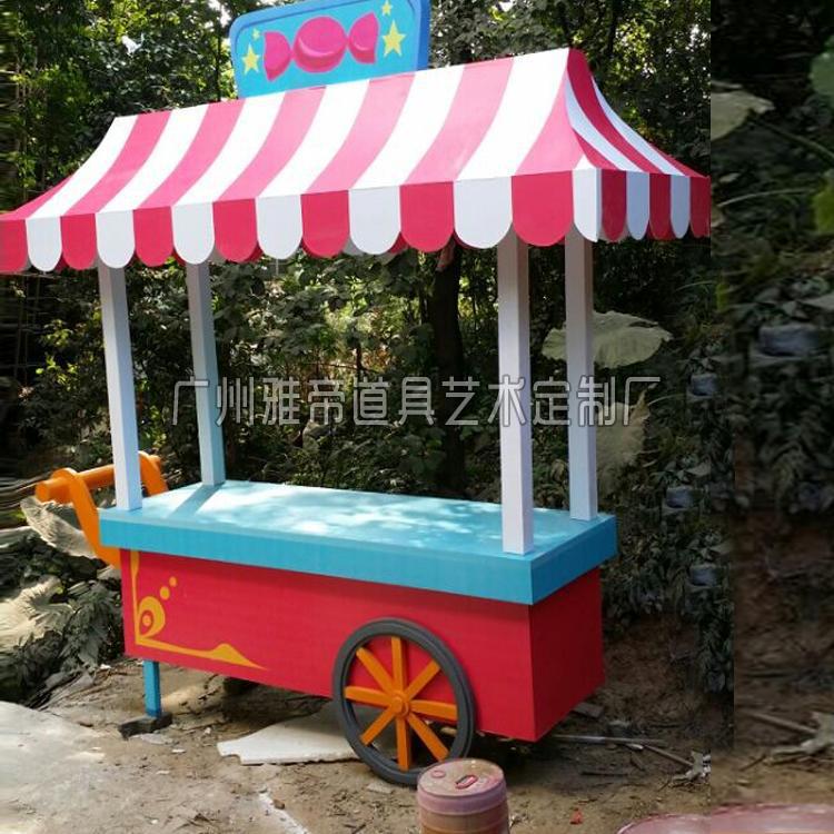 春节商场活动美食节移动摊位车 美陈花车木制售货车糖果马车装饰