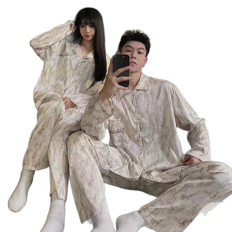 Comercio exterior pareja pijama mujer primavera y otoño de manga larga seda de hielo verano delgada 2025 nuevo hombre ropa de seda real para el hogar
