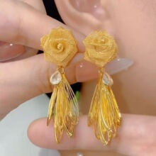 跨境花朵流苏耳环轻奢高级感气质耳扣女小众设计时尚简约耳饰品女