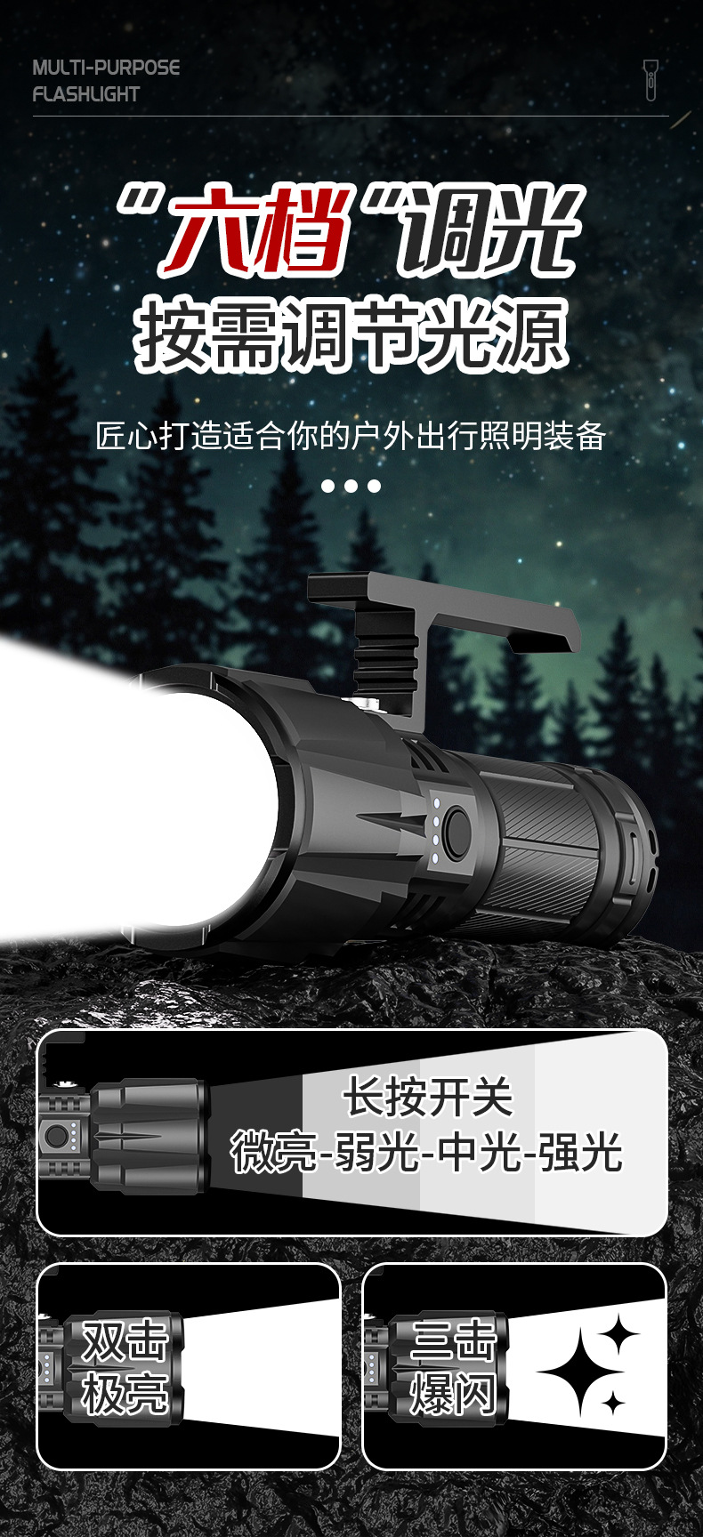 Outdoor fishing and scorpion hunting portable handheld lamp, ultra-bright long-life zoomable UV flashlight